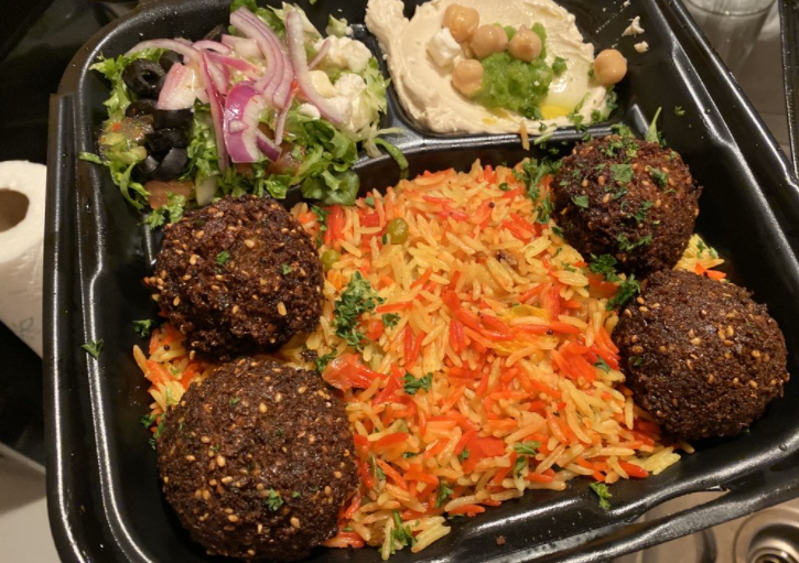 Falafel platter at Oasis in Brooklyn, NY
